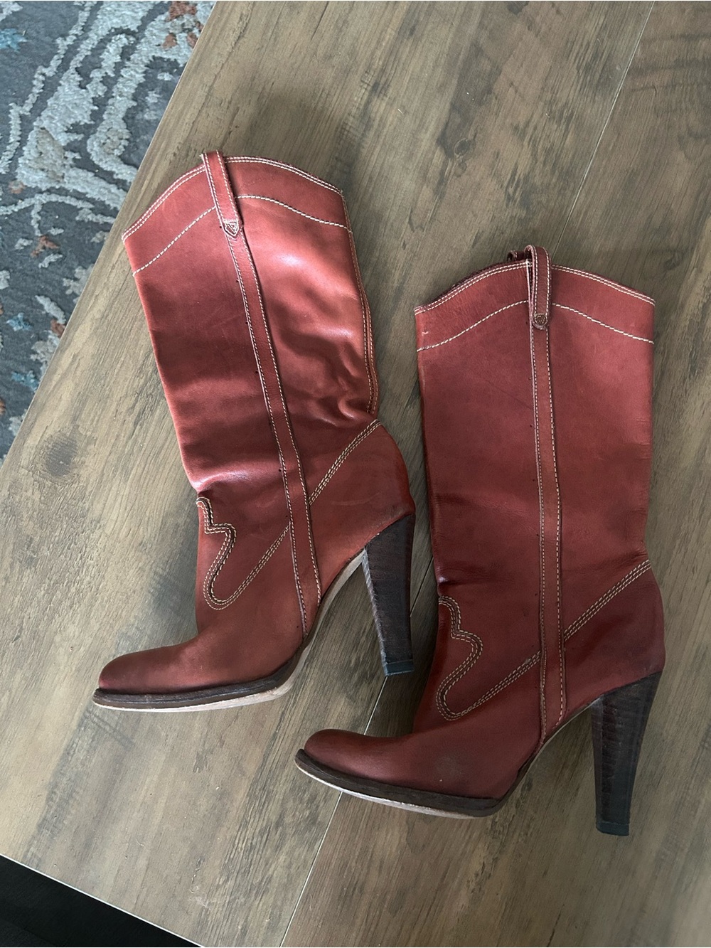 VTG AMAZING 70s /80s Red Leather Western-Inspired High Heel Boots